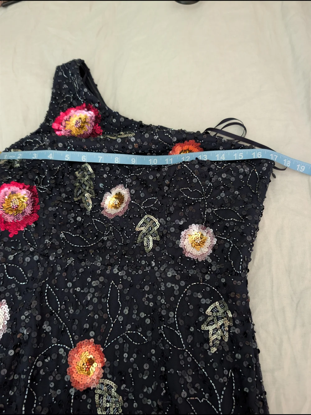 NWT Adrianna Papell One-Shoulder Floral Beaded Sequin Formal Gown Navy Size 8 - Picture 7 of 9
